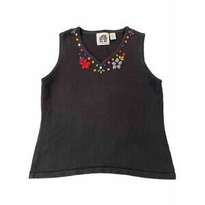 Storybook Knits Women's Plus Black‎ Floral Tank Sweater Size 1X